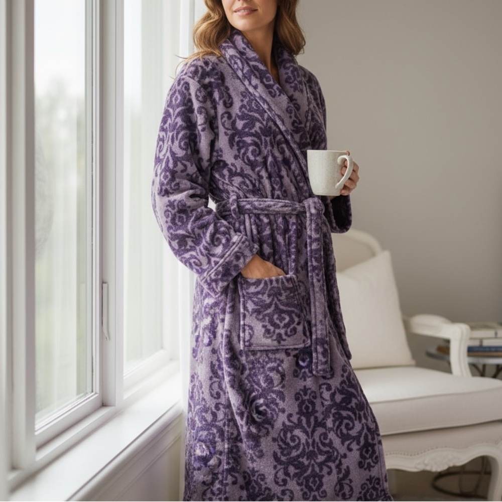 Nordstrom Women's Plush PURPLE BATHROBE Robe Medium Used